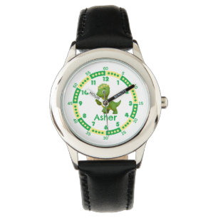 Personalisierte grüne Dinosaurier Jungs lernen Zei Armbanduhr