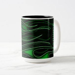 Personalisierte grüne Flammen Zweifarbige Tasse