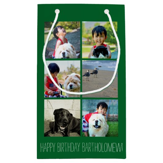Personalisierte grüne Foto-Mosaik-Bild-Collage Kleine Geschenktüte (Rückseite)
