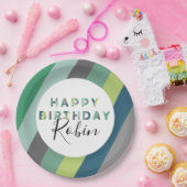 Personalisierte Grüne gestrippte Briefe Geburtstag Pappteller (Party)