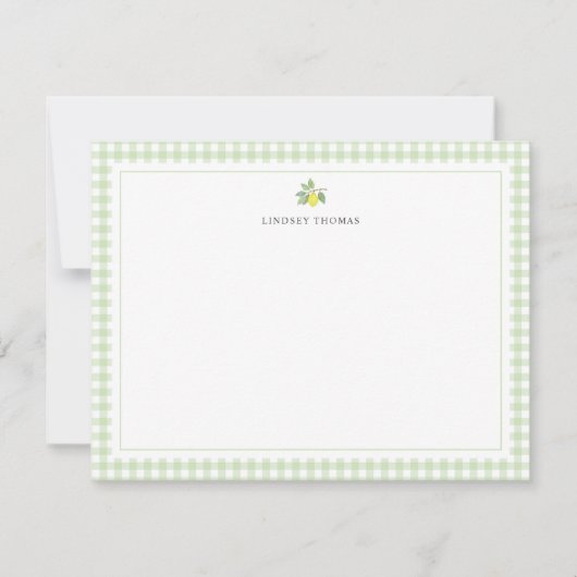Personalisierte grüne Gingham-Rahmen-Limonade Mitteilungskarte (Vorderseite)