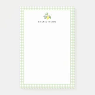 Personalisierte grüne Gingham-Rahmen mit Zitrone Post-it Klebezettel
