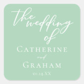 Personalisierte Grüne Hochzeit mit weichem Minze Quadratischer Aufkleber (Vorderseite)