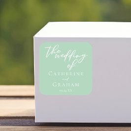 Personalisierte Grüne Hochzeit mit weichem Minze Quadratischer Aufkleber