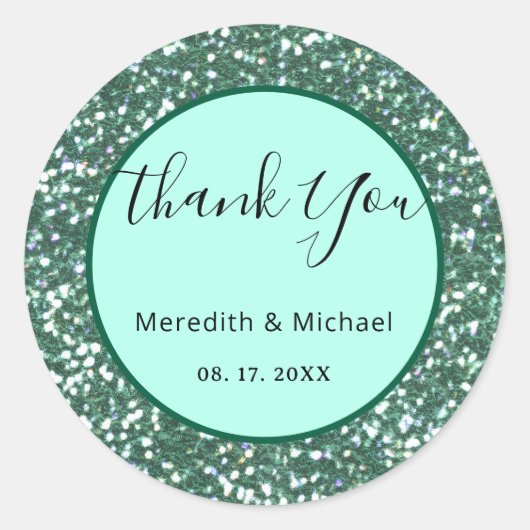 Personalisierte grüne Imitate Glitzer Classic Rund Runder Aufkleber (Vorderseite)