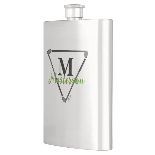 Personalisierte grüne Monogramm/Name Einzigartige Flachmann (Links)