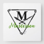 Personalisierte grüne Monogramm/Name Einzigartige Quadratische Wanduhr (Vorderseite)