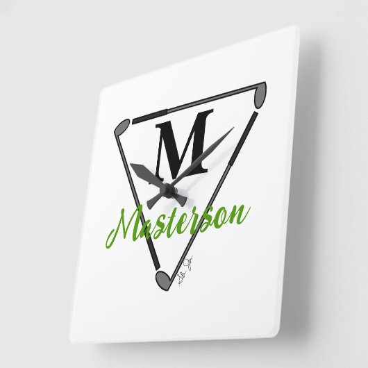 Personalisierte grüne Monogramm/Name Einzigartige  Quadratische Wanduhr (Winkel)
