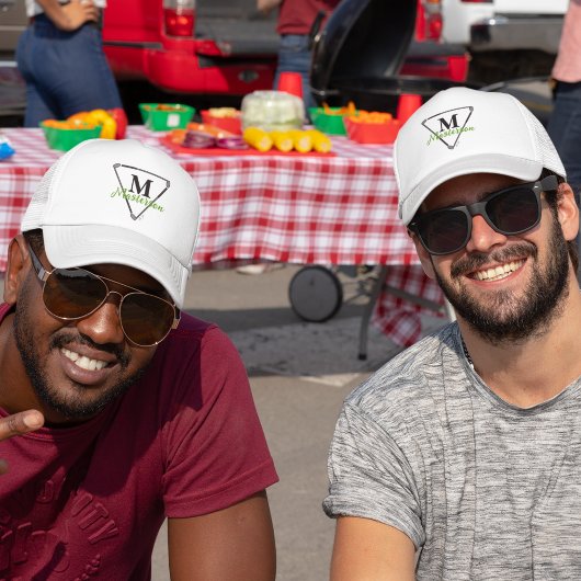 Personalisierte grüne Monogramm/Name Einzigartige Truckerkappe