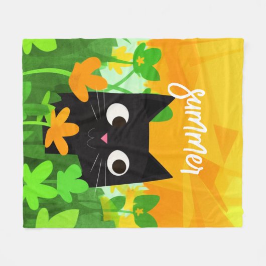 Personalisierte grüne Orangenblütenkatze Fleecedecke (Vorderseite (Horizontal))