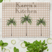 Personalisierte grüne Palmen des Gingham-Karo-| Geschirrtuch (Gefaltet)