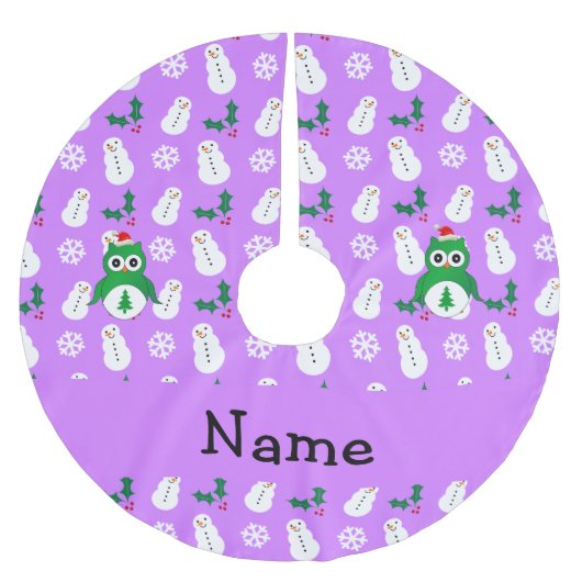 Personalisierte grüne Sankt-Namenseule lila Polyester Weihnachtsbaumdecke (Vorderseite)