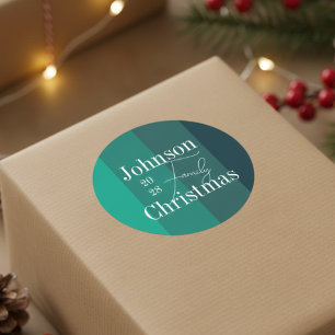 Personalisierte grüne Streifen Familienname Weihna Runder Aufkleber