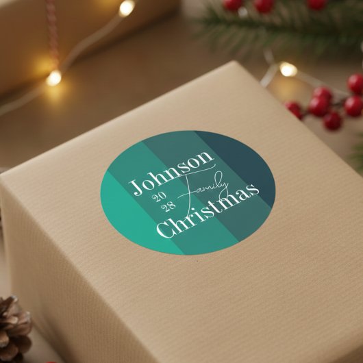 Personalisierte grüne Streifen Familienname Weihna Runder Aufkleber
