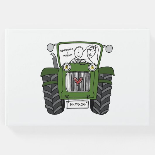 Personalisierte Grüne Traktorandenhochzeit Gästebuch (Vorderseite)