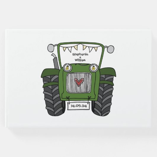 Personalisierte Grüne Traktorandenhochzeit Gästebuch (Vorderseite)