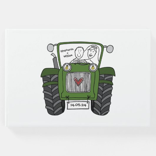 Personalisierte Grüne Traktorandenhochzeit Gästebuch (Vorderseite)