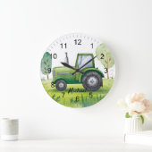 Personalisierte Grüne Traktorfarm Wasserfarbe Kind Große Wanduhr (Zuhause)