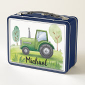 Personalisierte Grüne Traktorfarm Wasserfarbe Kind Metall Brotdose (Rückseite)