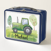 Personalisierte Grüne Traktorfarm Wasserfarbe Kind Metall Brotdose (Vorderseite)