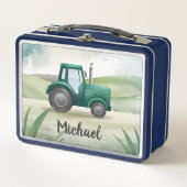 Personalisierte Grüne Traktorfarm Wasserfarbe Kind Metall Brotdose (Vorderseite)