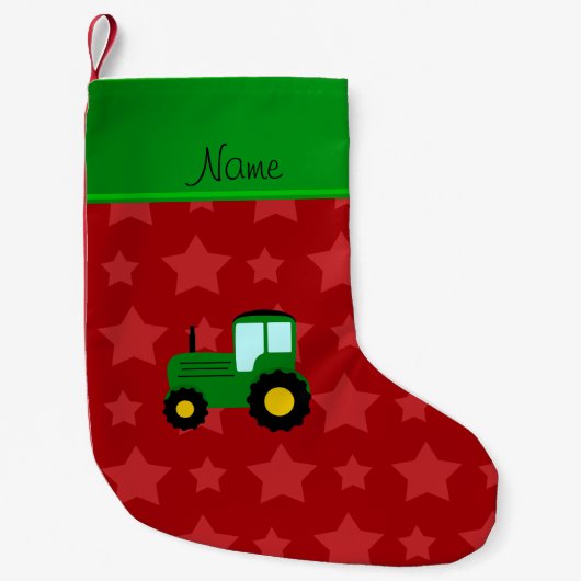 Personalisierte grüne Traktorrotnamenssterne Kleiner Weihnachtsstrumpf (Vorderseite)