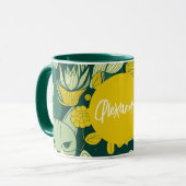 Personalisierte Grüne und Gelbe Katze Lover Geburt Tasse (Vorderseite Links)