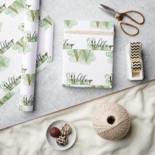 Personalisierte grüne Wasserfarbe und Blütenanfang Geschenkpapier