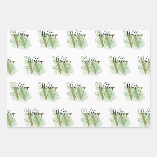 Personalisierte grüne Wasserfarbe und Blütenanfang Geschenkpapier Set (Vorderseite 2)