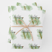 Personalisierte grüne Wasserfarbe und Blütenanfang Geschenkpapier Set (Beispiel)