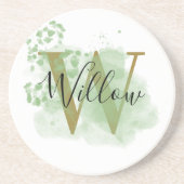 Personalisierte grüne Wasserfarbe und Blütenanfang Getränkeuntersetzer (Vorne)
