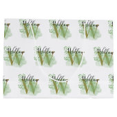 Personalisierte grüne Wasserfarbe und Blütenanfang Große Geschenktüte (Rückseite)