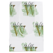 Personalisierte grüne Wasserfarbe und Blütenanfang Mittlere Geschenktüte (Rückseite)