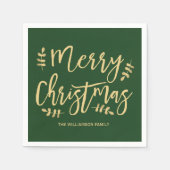 Personalisierte grüne Weihnachtsmänner, Goldtext Serviette (Vorderseite)