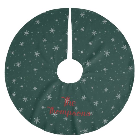 Personalisierte grüne Weihnachtsschneeflocken Polyester Weihnachtsbaumdecke (Vorderseite)