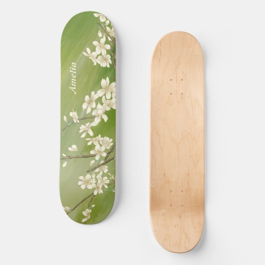 Personalisierte grüne weiße Blume im Frühling blüh Skateboard (Vorderseite)