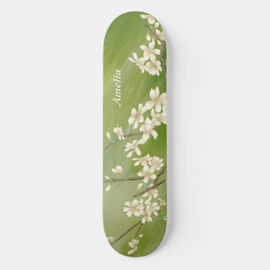 Personalisierte grüne weiße Blume im Frühling blüh Skateboard (Vorderseite)