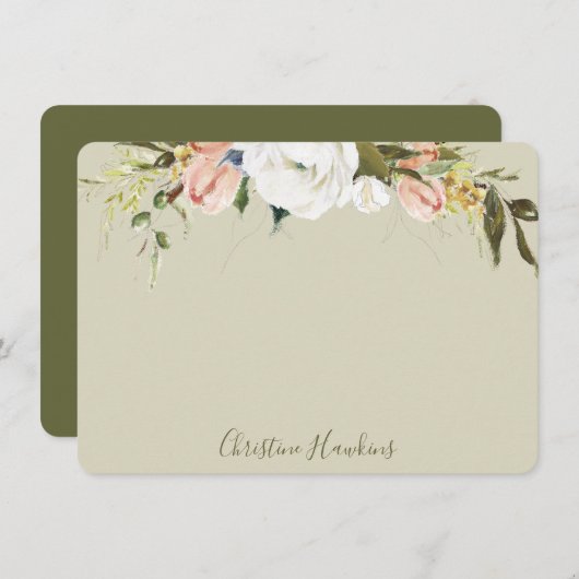 Personalisierte Grünflächen Blätter Aquarellfärbun Mitteilungskarte (Vorne/Hinten)