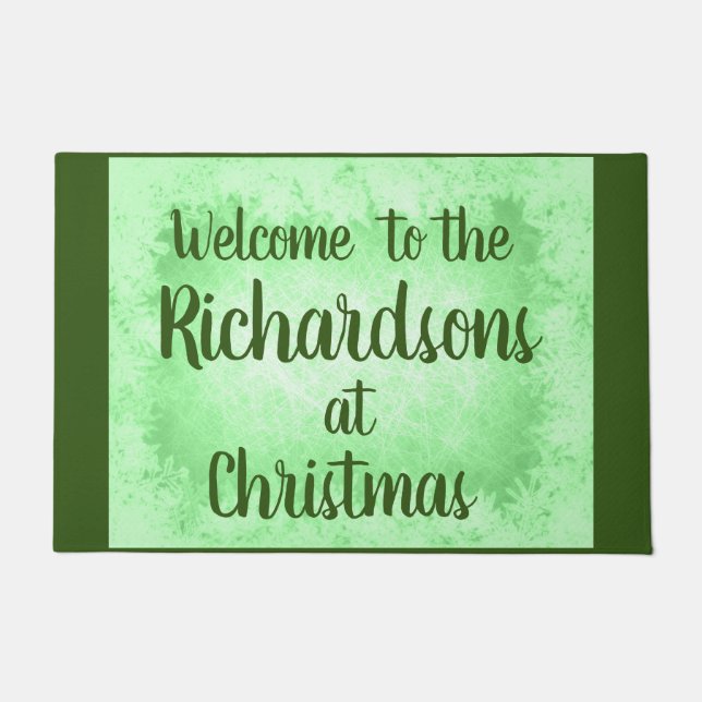 Personalisierte Grünfrostfamilie Willkommen Fußmatte (Vorderseite)