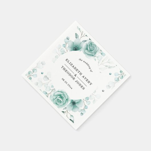 Personalisierte Grüntöne Hochzeit Serviette (Ecke)