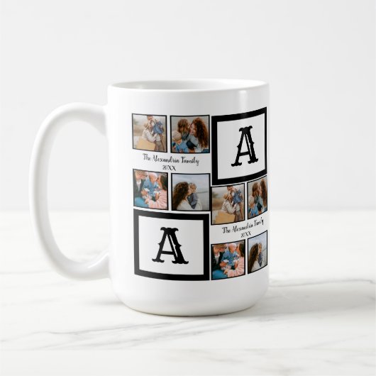 Personalisierte Gruppe 4 Foto Collage Monogramm Kaffeetasse (Links)