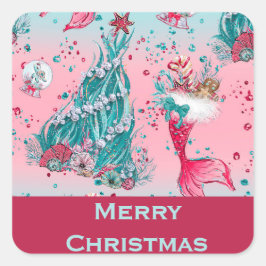 Personalisierte Grüße Meerjungfrau und Freunde Quadratischer Aufkleber