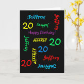 Personalisierte Grußkarte, 20. Geburtstag schwarz Karte (Gelbe Blume)