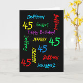 Personalisierte Grußkarte 45. Geburtstag, schwarz Karte (Gelbe Blume)