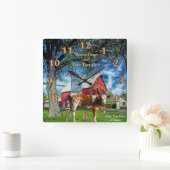 Personalisierte Guernsey-Kuh- und Landwirtschaftsu Quadratische Wanduhr (Zuhause)