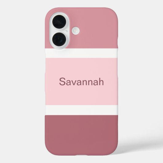 Personalisierte, gürtelrosa und weiße Streifen Case-Mate iPhone Hülle (Rückseite)