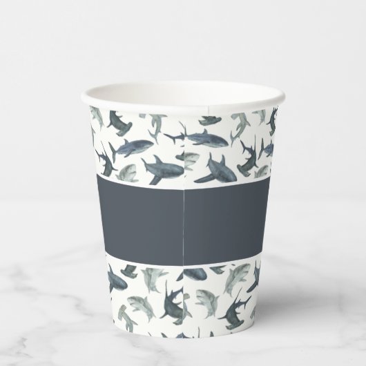 Personalisierte Haifischfräsen | Aquarellhaie Pappbecher (Rechts)