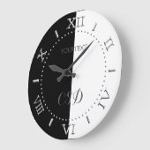 Personalisierte halbe schwarze halbe Weiße Streife Große Wanduhr (Winkel)
