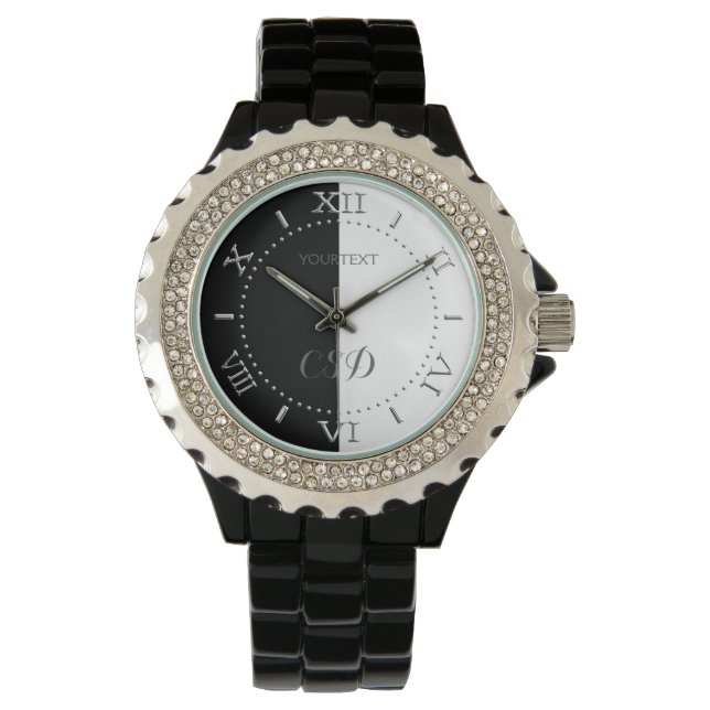 Personalisierte halbe schwarze und halb weiße Stre Armbanduhr (Vorderseite)
