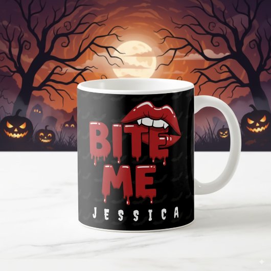Personalisierte Halloween Bite Me Vampire Lippen Verwandlungstasse